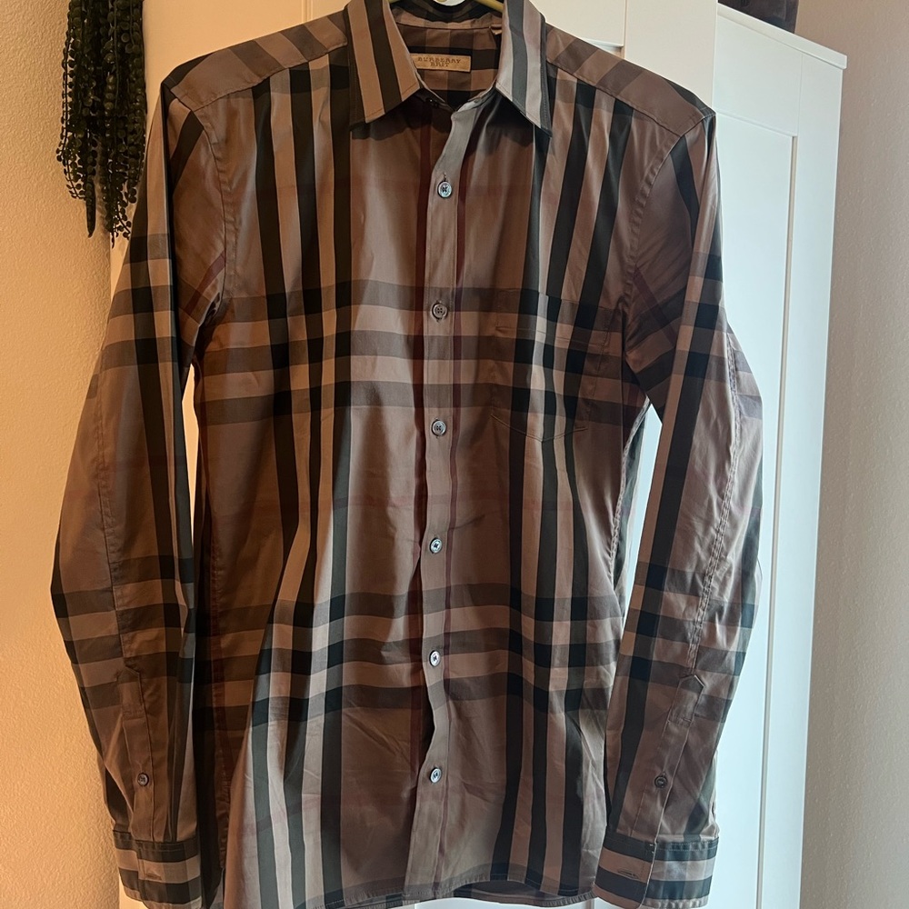 Burberry Men's Checkered Shirt - Brown and Black